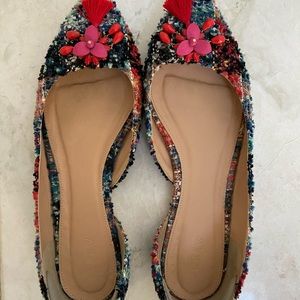 J Crew Tweed Tassel Flats, size 10